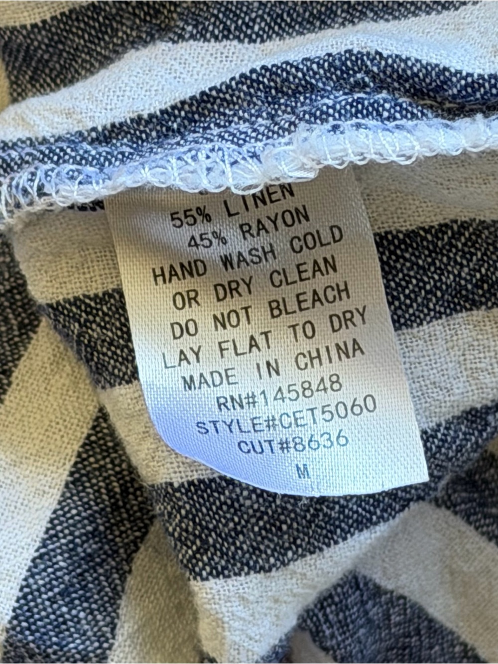 Everly Blue White Striped Linen Blend Button Down Shirt M Coastal - Picture 5 of 5